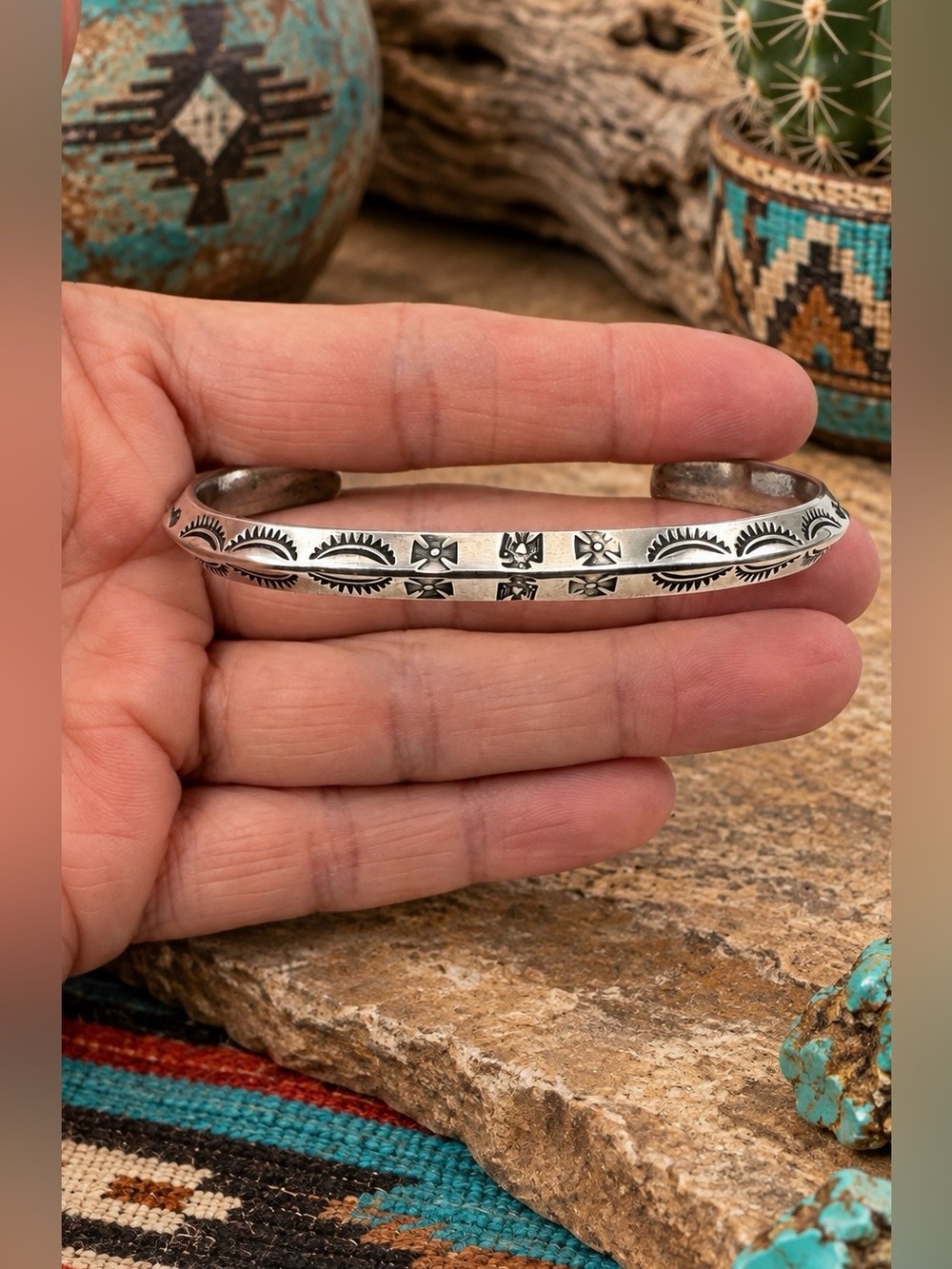Fred Harvey Native American Sterling Silver Thunderbird Arrow Cuff Bracelet
